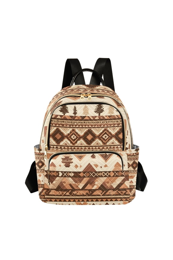 Brown Aztec Geometric Pattern Fashion Backpack Quilted Lightweight Women Travel Daypack 14L