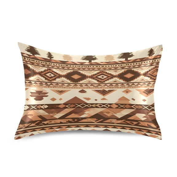 Brown Aztec Geometric Pattern Standard Size Satin Pillowcase 20''x26'' Double-Sided Print Soft Wrinkle Resistant