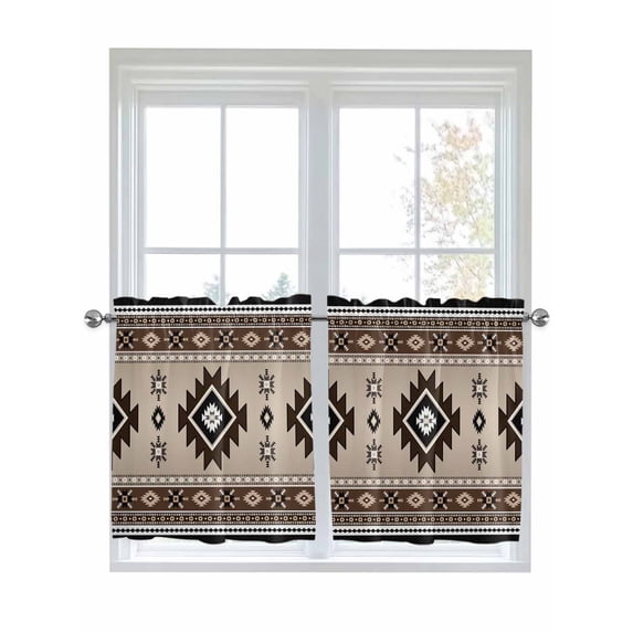 Brown Aztec Kitchen Curtains Tier 24 Inch Length, Boho Southwest Ethnic ...