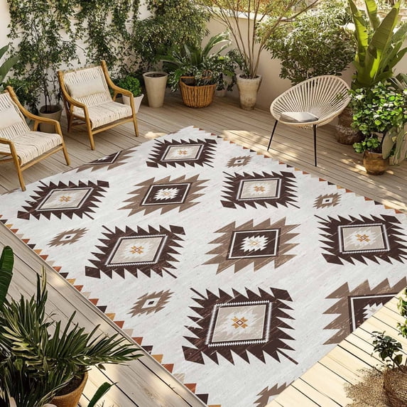 Outside Rustic Rug Brown Aztec Outdoor Rug 5x7 Ft - Reversible Patio Rug Outdoor Camping ...