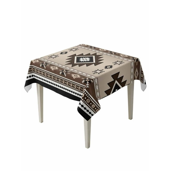 Brown Aztec Table Cloth, Boho Southwest Ethnic Neutral Motifs Waterproof Tablecloth for Square Tables, Reusable Washable Fabric Table Cover for Restaurant Kitchen Dining Tables 60"x60"