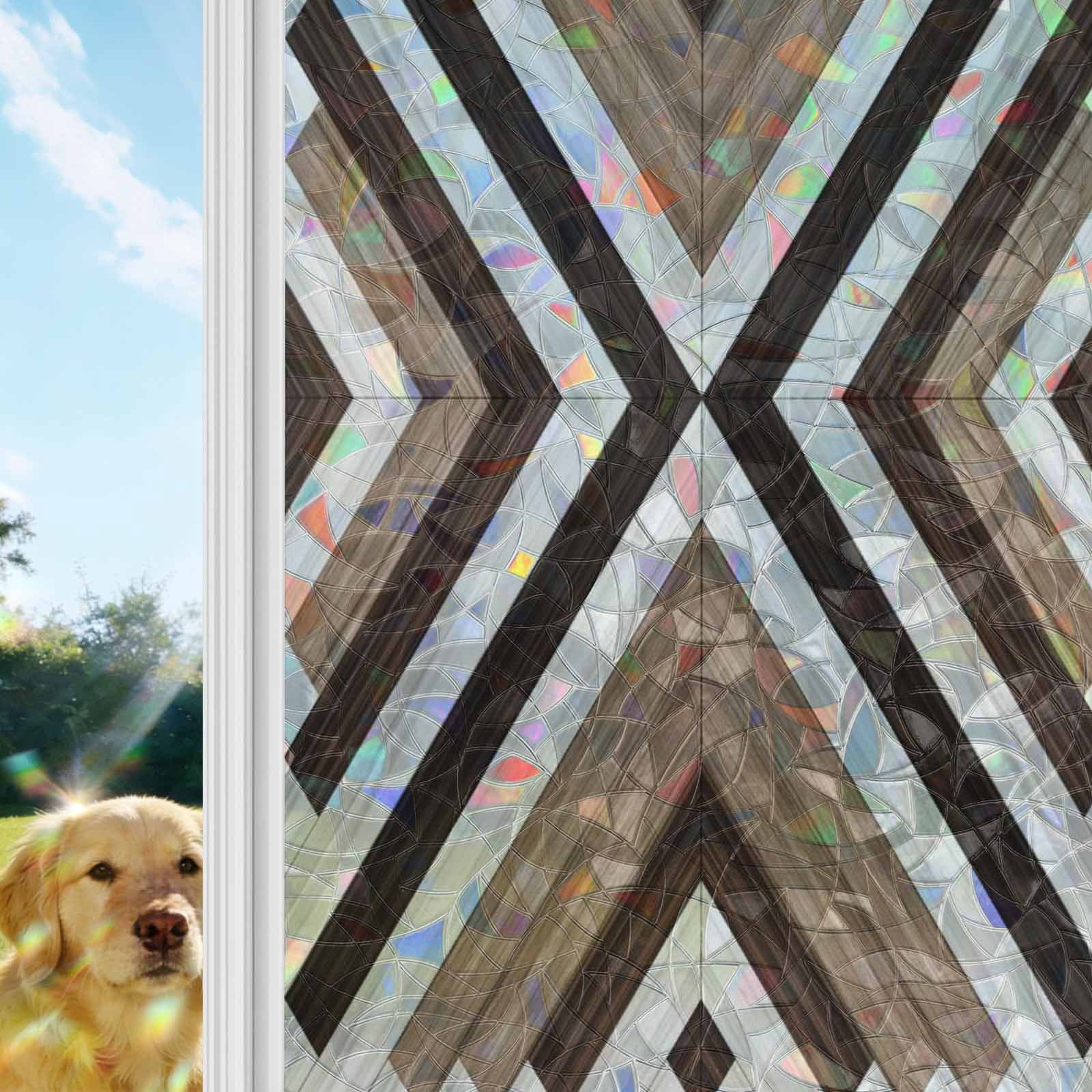 Aztec Window Brown Aztec Window Privacy Film Stain Glass,Reusable Decorative Rainbow ...