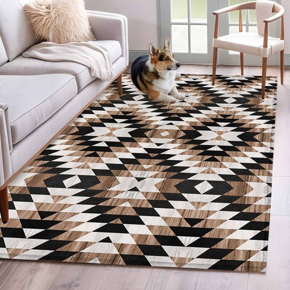 Brown Aztecs Area Rug 4x6 Washable Rug Non Slip Abstract Southwest Geometric Vintage Tribal Large Area Rug Indoor Floor Carpet for Entryway Bedroom Kitchen Living Room Home Office Dining Room Nursery