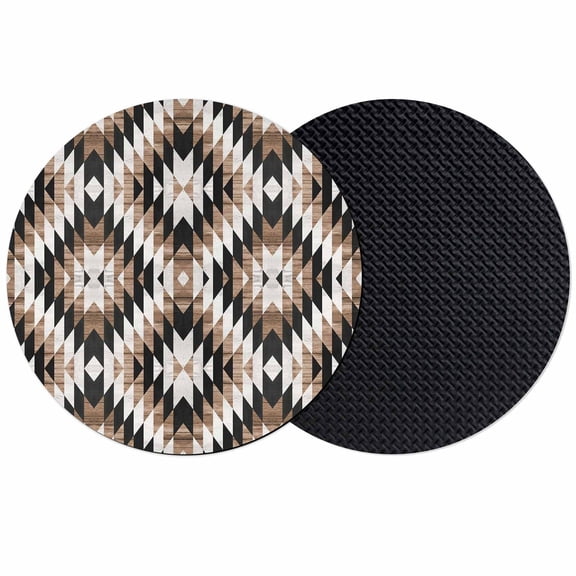 Brown Aztecs Coasters Set of 2, Abstract Southwest Geometric Vintage Tribal Absorbent Coasters for Drinks, Coaster for Bar Office Dining Coffee Table Accessories Decor, Non Slip Round Desk Coaster