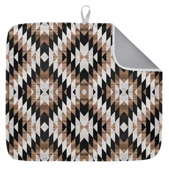 Brown Aztecs Dish Drying Mat for Kitchen Counter,Abstract Southwest Geometric Vintage Tribal Dish Mat Drying Kitchen Mat for Sink Drawer Dishes Drainer Mats Microfiber Drying Pad 1pcs 18"x24"