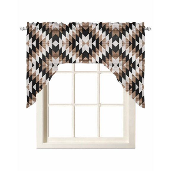 Brown Aztecs Kitchen Swag Valances for Windows, Abstract Southwest Geometric Vintage Tribal Swag Valances Curtains for Living Room, Rod Pocket Window Treatments for Bathroom, Bedroom, Cafe, 56"x36"