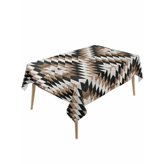 Brown Aztecs Rectangle Tablecloth, Abstract Southwest Geometric Vintage Tribal Waterproof & StainResistant Tablecloth, Washable Oil-proof Table Cover for Dining/Party/Wedding/Camping/Buffet 54x108 In