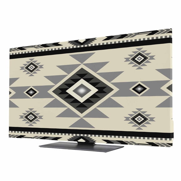 Brown Aztecs TV Cover for 24 Inch Screen,Stretch Fabric Dustproof TV Display Protector,Southwestern Stripe Native American Boho Elastic Slipcover Monitor Cover for Indoor Desktop Computer 20.9"x11.8"