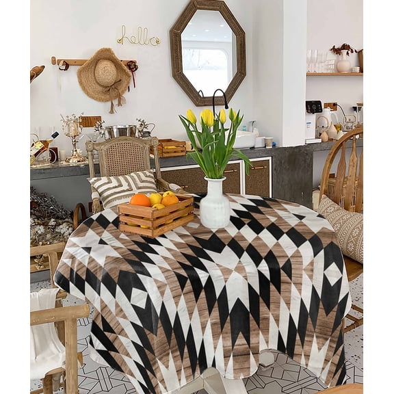 Brown Aztecs Tablecloth Square Table Cloth 60x60 , Waterproof Tablecloth Outdoor Table Cloth, Abstract Southwest Geometric Vintage Tribal Washable Table Cover for Kitchen Dining Party