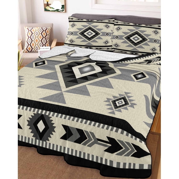 Brown Aztecs Twin Size Down Alternative Comforter, Lightweight Comforter Quilt Bedding Set with Pillow Shams Southwestern Stripe Native American Boho All Seasons Bed Comforter Duvet Insert 68"x86"