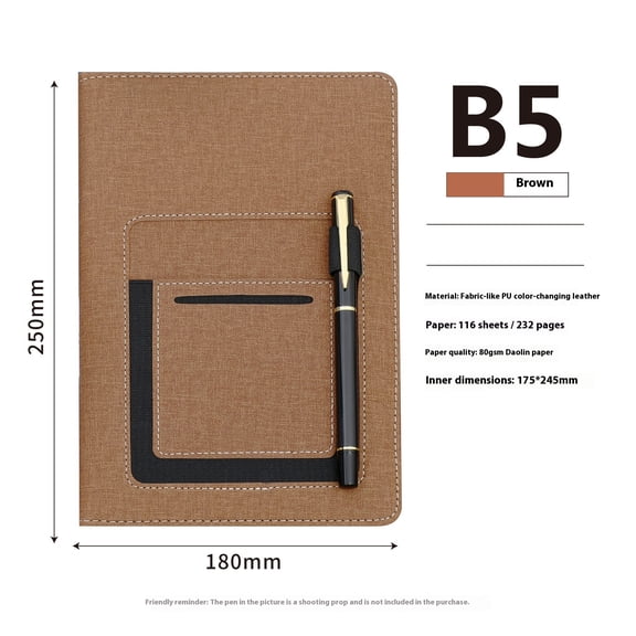 Brown B5 Leather Notebook with Pen Holder Loop, 80GSM Paper, Lay Flat, Suitable Journal for Work, Study, Diary and Business, Hardcover Note Book for Both Man and Woman