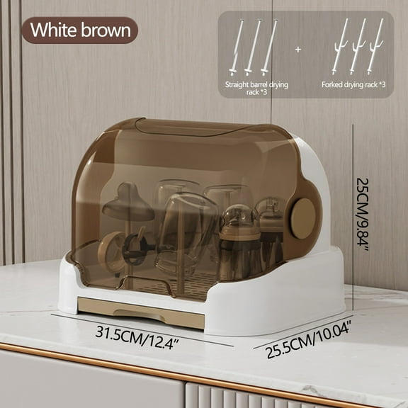 Brown Baby Bottle Drying Rack With Removable Drip Tray, Organizer Storage Box For Nursing Bottles And Baby Food Tools, 12.4X10X9.8In 1.83Lb