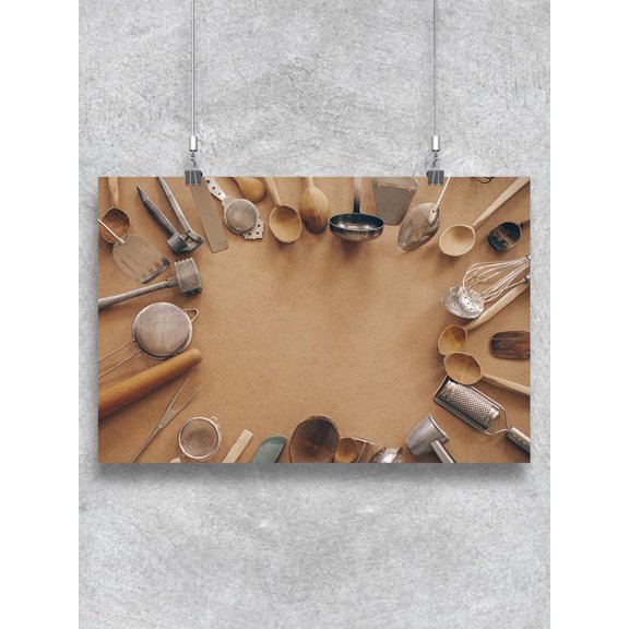 Brown Backdrop Kitchen Utensils Poster -Image by Shutterstock