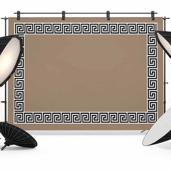 Brown Backdrop for Photography, Greek Chinese Style Border Geometric Photo Backdrop Portrait Background Party Banner Photo Backgrounds for Studio Booth Props, 8x6ft