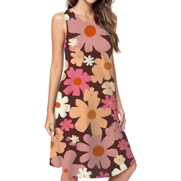 Brown Background Floral Retro Print Dress Loose Women'S Dress Beach Dresses With Pockets Dresses For Womens