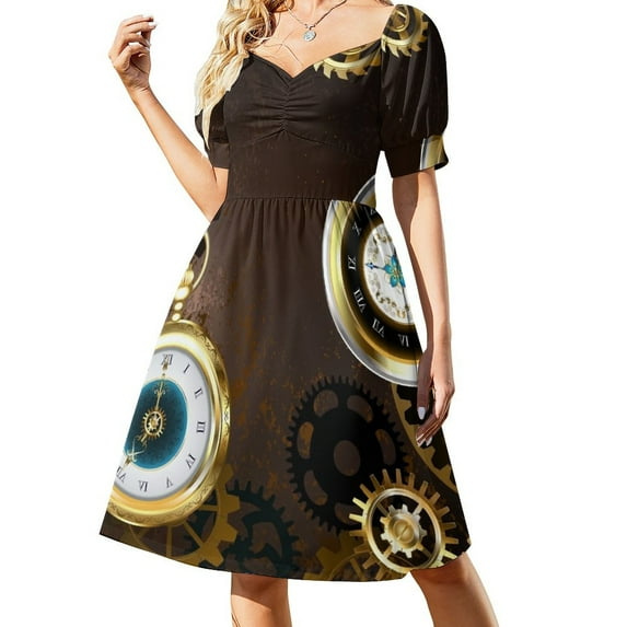 Brown Background with the Clock ( Steampunk ) Sleeveless Dress Women's clothing dress women summer 2024