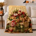 thumbnail image 1 of Brown Bag Teddy Bear Christmas, Festive Holiday Scene, Warm Flannel Blanket for Cabin and Lodge with Detailed Artwork, Art Lovers Christmas Gift, Festive Home Decor, 1 of 9