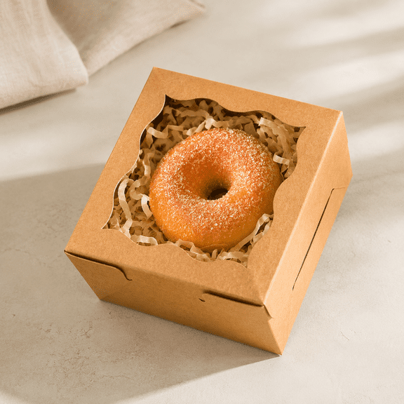 Brown Bakery Box with Window 4x4x2.5 inch 30Packs Macaron Boxes Small Donut Pastry Boxes for Party Mini Cookie Boxes