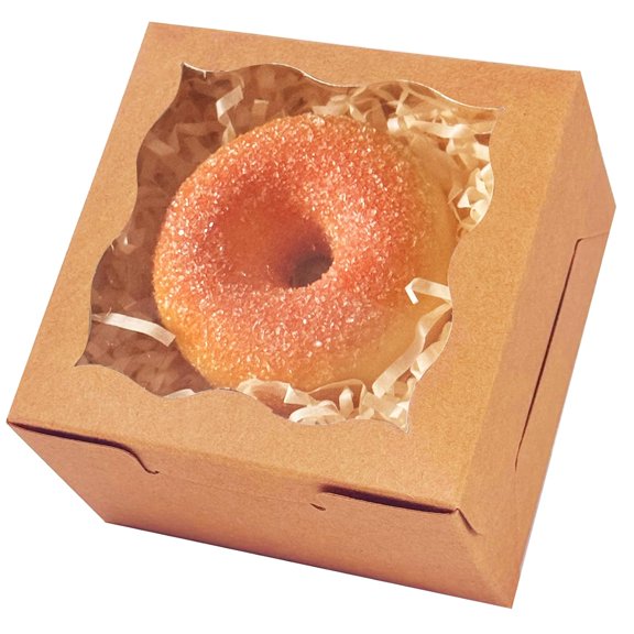 Brown Bakery Box with Window 4x4x2.5 inch 30Packs Macaron Boxes Small Donut Pastry Boxes for Party Mini Cookie Boxes