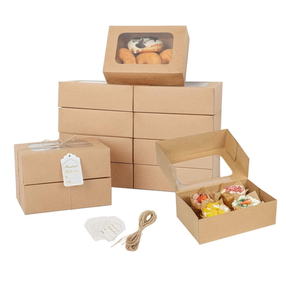 Brown Bakery Cookie Boxes With Window 24 Count Gift Giving and Baked Goods Packaging