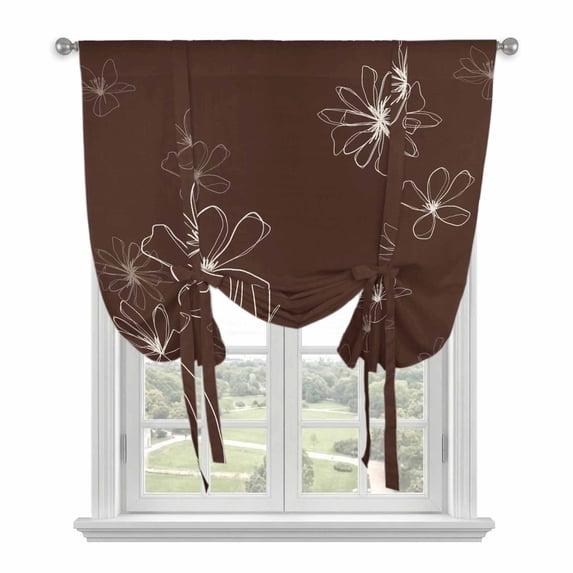 Brown Balloon Curtains 63 Inch Length for Living Room/Bedroom, Spring Flora Rod Pocket Privacy Door Curtains Decorative Tie Up Shade for Window 52"x63"