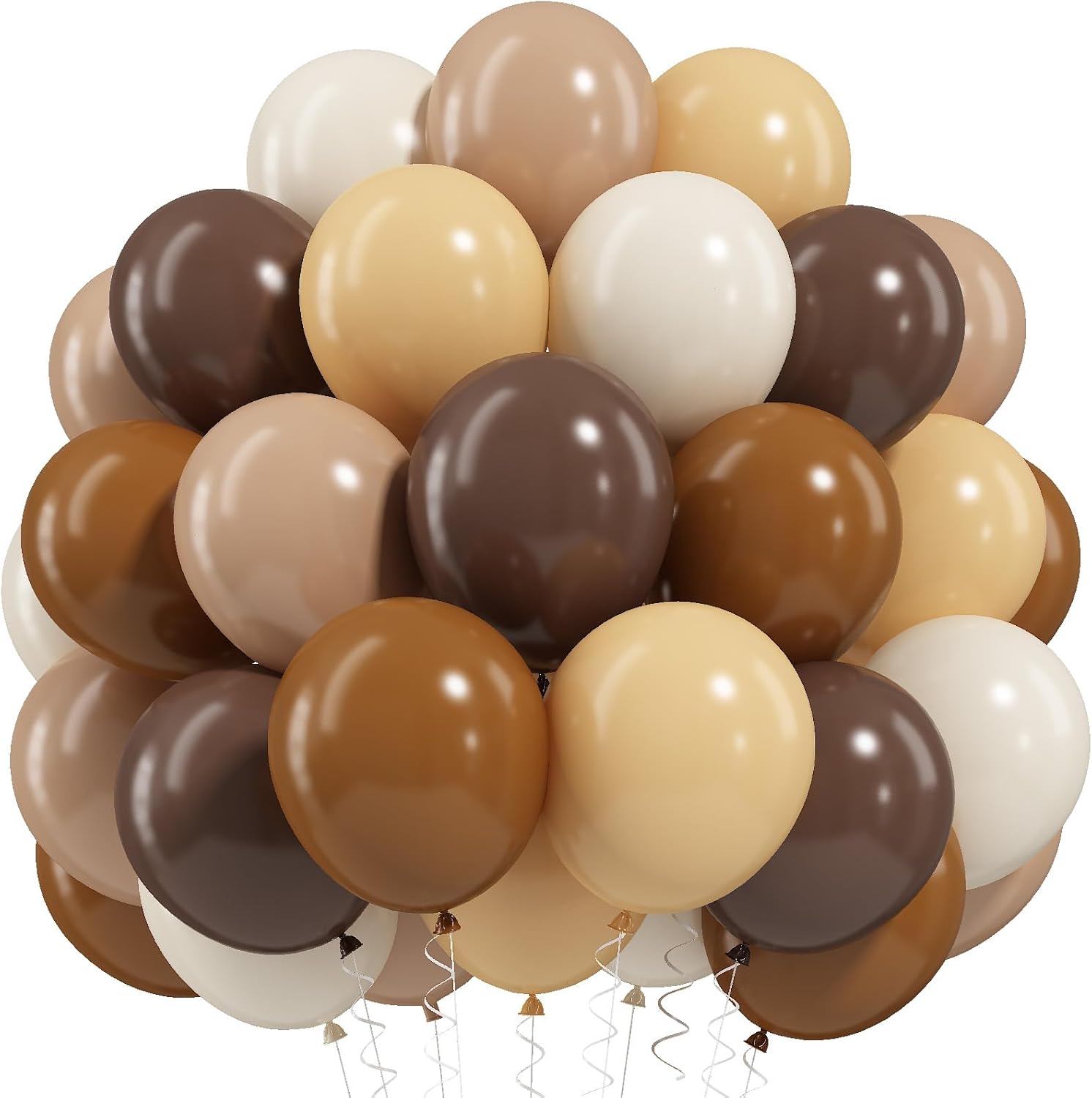 Brown Balloons, 50 PCS 12 Inch Double Stuffed Dark Brown Coffee Tan Latex Helium Party Balloons Sand White Nude  Neutral Balloon for Bear Birthday Baby Shower Wedding Thanksgiving Party Decorati
