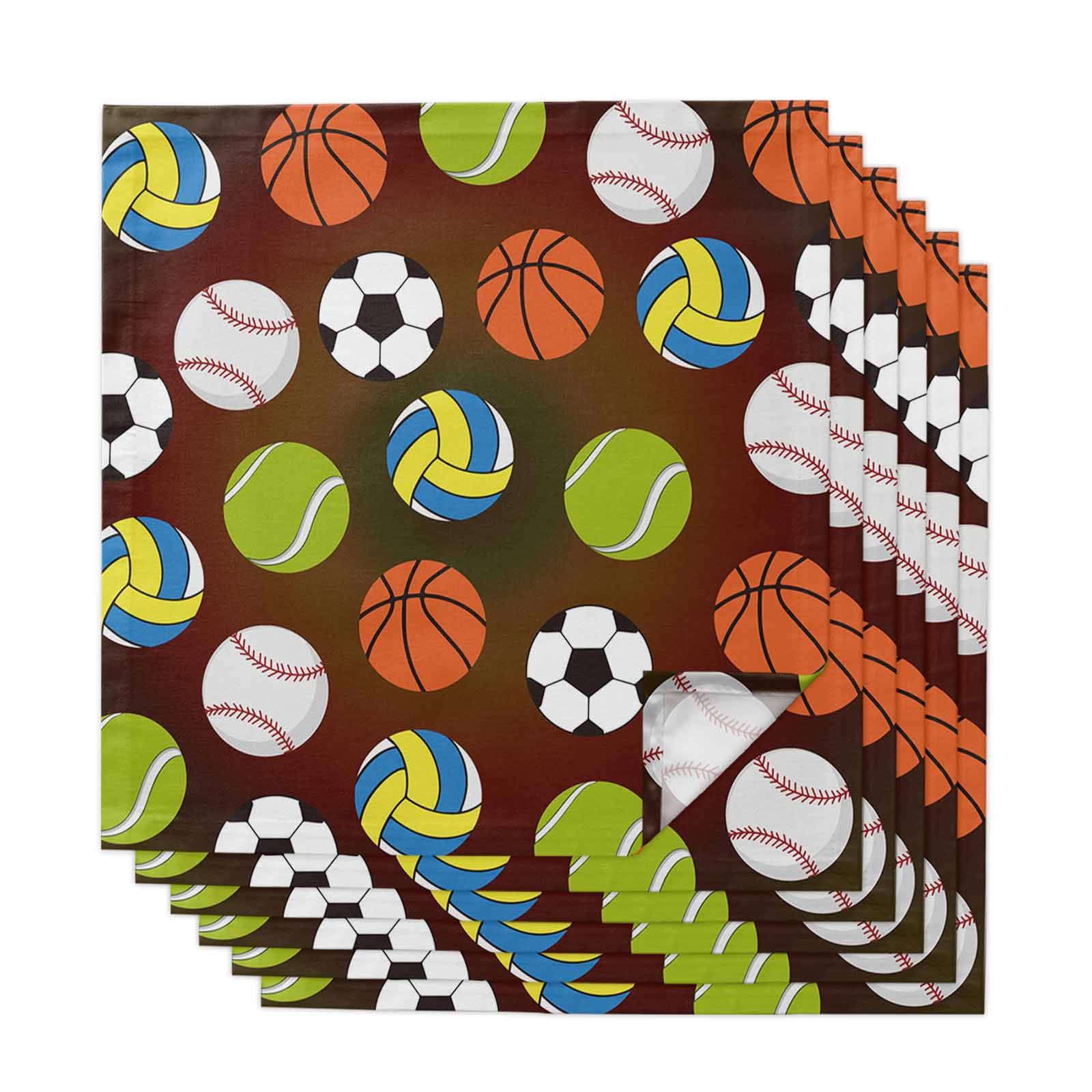 Brown Balls Cloth Napkins, Baseball Tennis Basketball Football Washable ...
