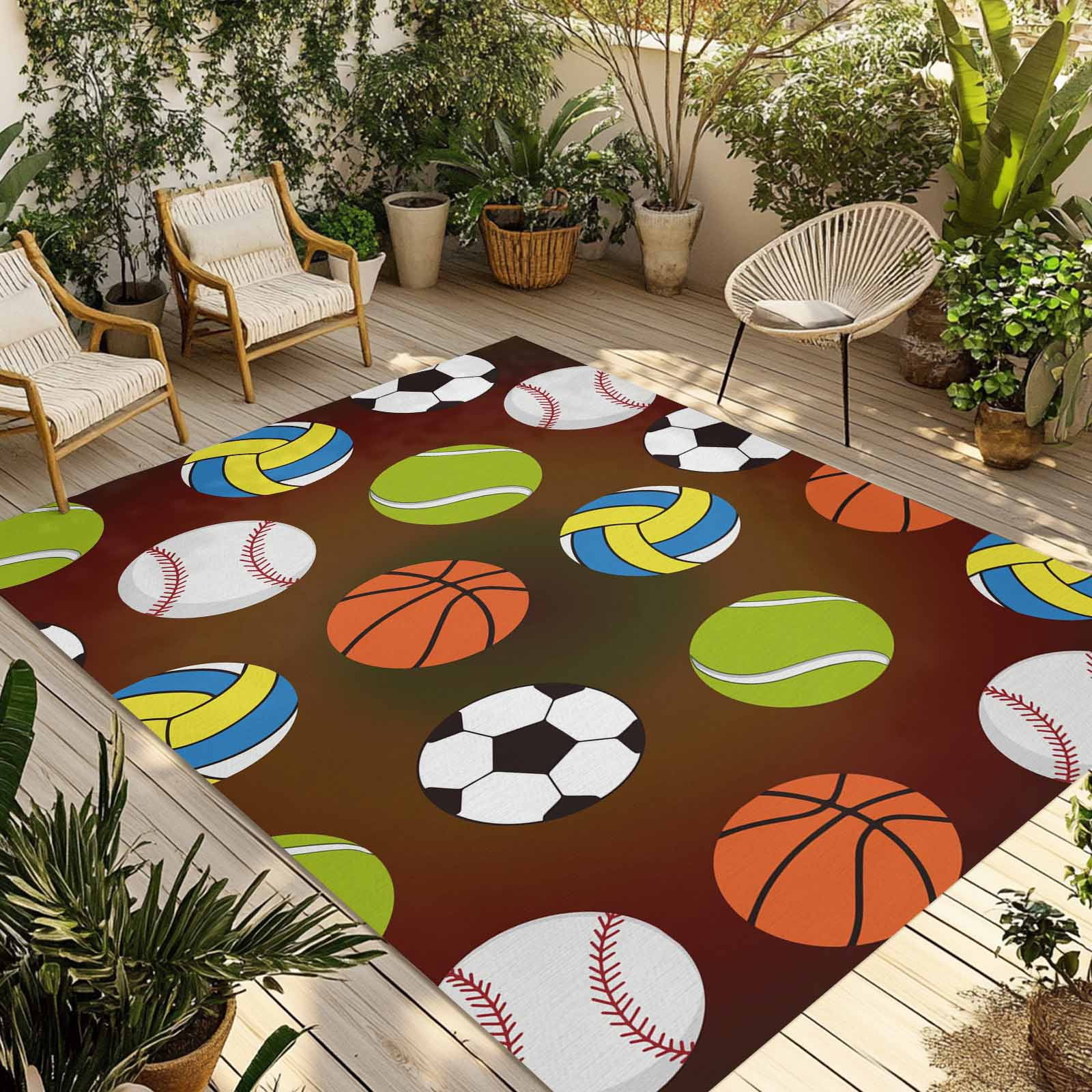Softball Rug Brown Balls Outdoor Rug 4x6 Ft - Reversible Patio Rug Outdoor Camping ...