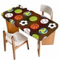 thumbnail image 1 of Brown Balls Table Cloths for 5 Foot Rectangle Tables, Baseball Tennis Basketball Football Patio Waterproof Elastic Fitted Tablecloths, Washable Rectangular Table Cover for Camping, 1 of 8