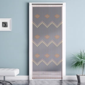 Bamboo Beaded Curtain, Brown Classical Style with Cotton Thread Construction, Floral Pattern Symbolizing Happiness and Peace