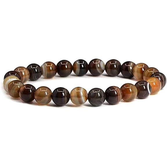 Brown Banded Agate Gemstone 8mm Round Beads Stretch Bracelet 7" Unisex