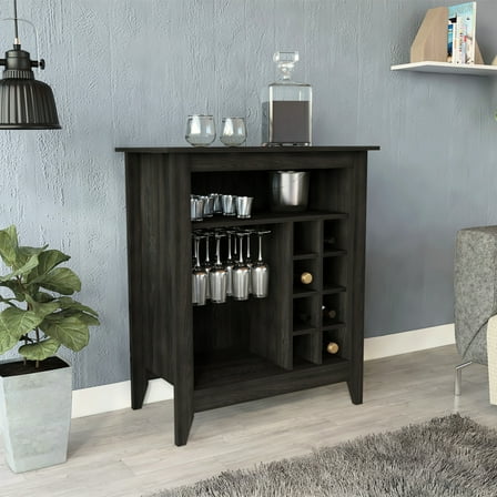 Brown Bar Cabinet With One Shelf And Six Wine Rack Slots 12'' Tall Spaces Drawer