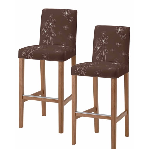 Brown Bar Stool Covers Set of 2, Spring Flora Stretch Washable Bar Chair Covers with Backs, Removable Pub Counter Height Chair Cover for Kitchen Dining Room Cafe Modern Abstract Art Pastoral