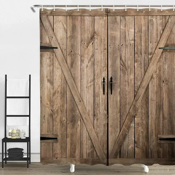Brown Barn Door Shower Curtain Wooden Vintage Farmhouse Country Ranch r Bathroom Waterproof Polyester Curtains With