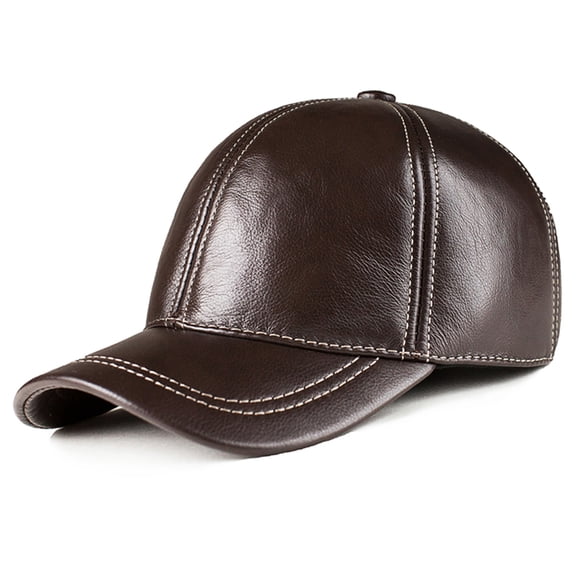 Brown Baseball Cap Men Real Leather Snapb-ack Cowskin Autumn Winter Adjustable Golf Dad Hat ,Classic Design