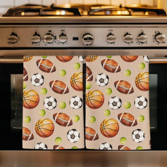 Brown Basketball Football Kitchen Towels Set of 1, Modern Art Ball Rustic Absorbent Dish Towels for Kitchen, Microfiber Hand Towel, Quick Drying Tea Towel for Cleaning Decorative Dishcloths