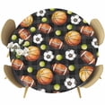 thumbnail image 1 of Brown Basketball Football Round Tablecloth 36-44 Inch Round Fitted Table Cloth with Elastic Edge, Checkered Ball Watercolor Waterproof Table Cover Protector for Outdoor Picnic Party Dining, 1 of 9