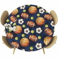 thumbnail image 1 of Brown Basketball Football Round Tablecloth 45-54 Inch Round Fitted Table Cloth with Elastic Edge, Ball Watercolor Navy Blue Waterproof Table Cover Protector for Outdoor Picnic Party Dining, 1 of 9