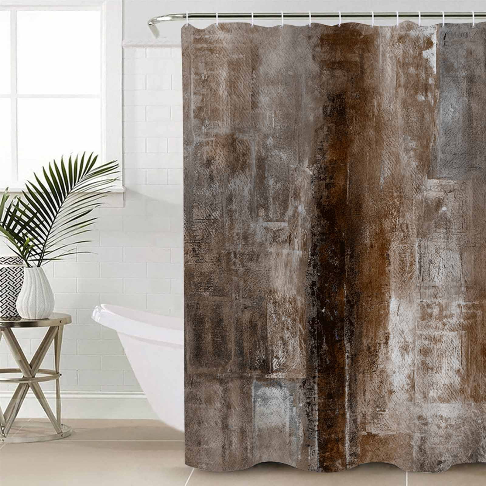 Brown Bathroom Curtain 72 Inch Shower Curtain with Hooks, Retro Oil Painting Modern Abstract Art Aesthetics Waterproof Polyester Bath Curtain Washable Bathtub Curtain 66''x 72''
