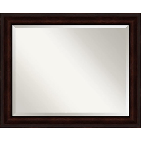 Brown Bathroom Mirror for Over Sink, 27x33 Coffee Bean Brown Rectangle Vanity Mirror, Large Casual Frame, Hangs Horizonally and Vertically, Bathroom Wall Decor, Beveled Edge