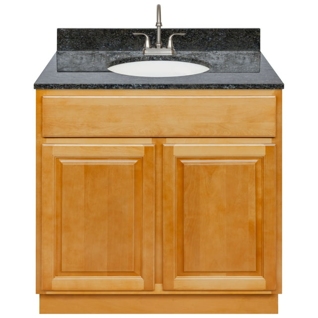 Brown Bathroom Vanity 36", Blue Butterfly Granite Top, Faucet LB6B