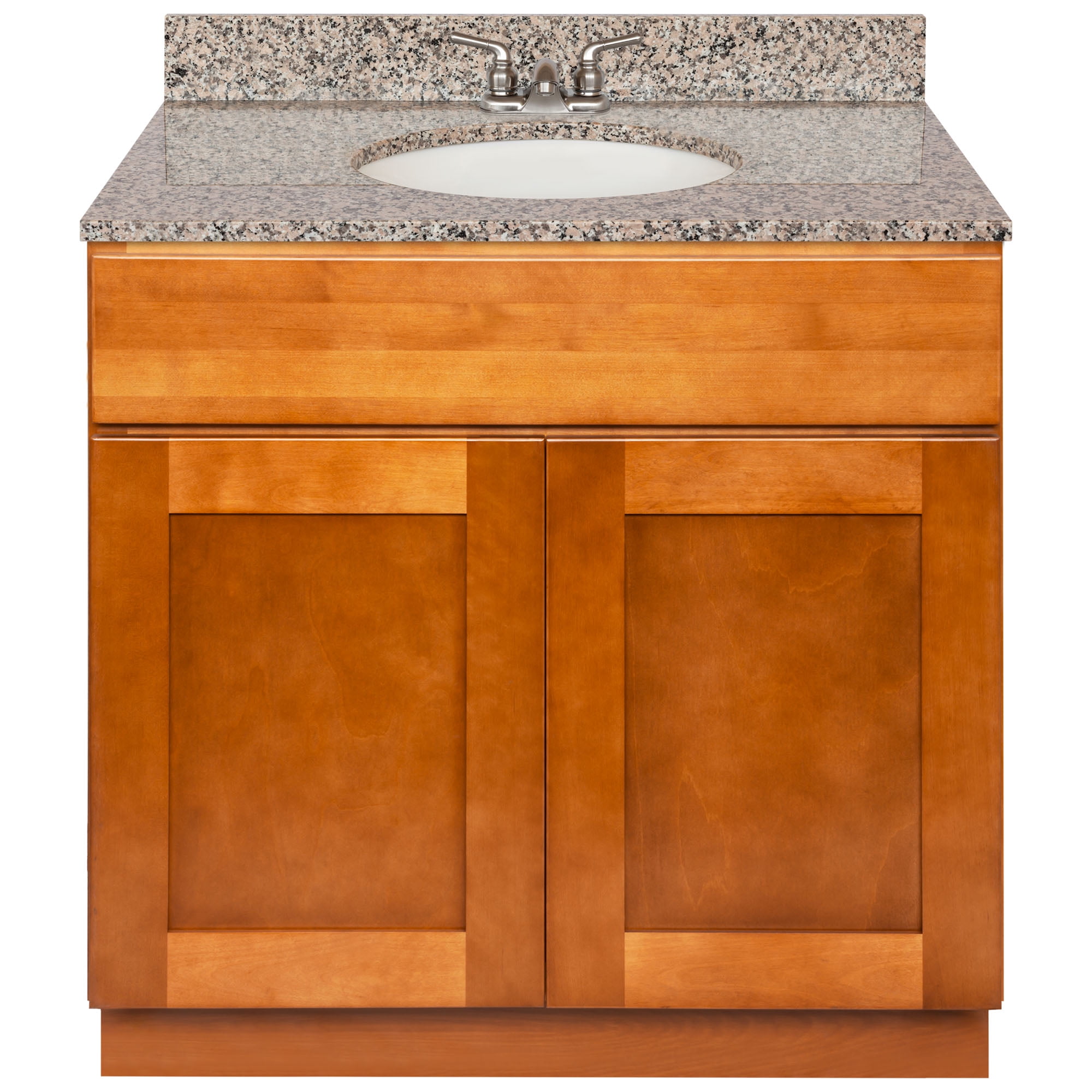 Brown Bathroom Vanity 36", Burlywood Granite Top, Faucet LB3B