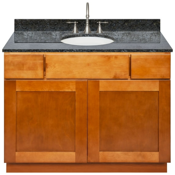 Brown Bathroom Vanity 42", Blue Butterfly Granite Top, Faucet LB7B
