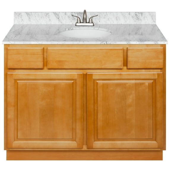 Brown Bathroom Vanity 42", Cara White Marble Top, Faucet LB5B
