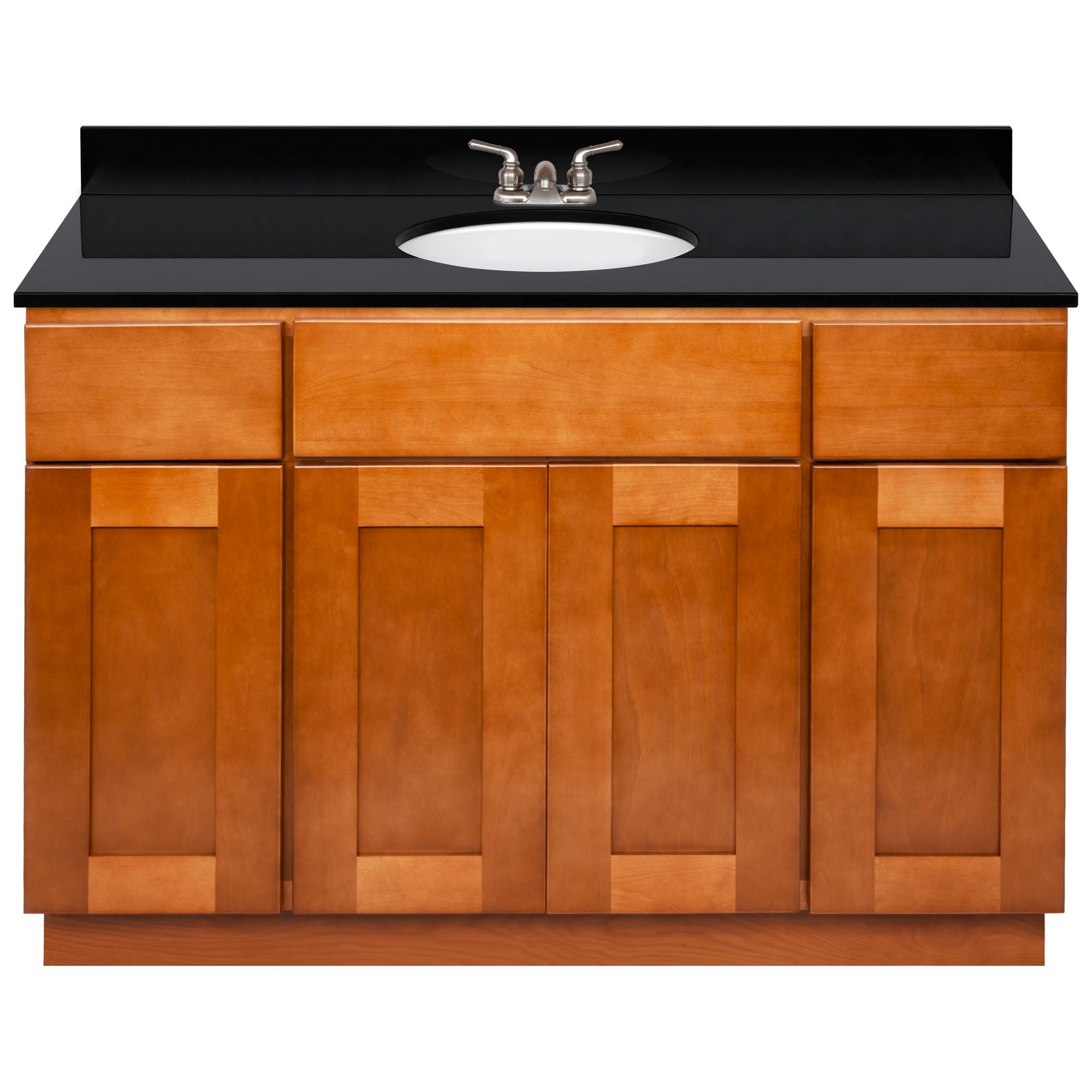 Brown Bathroom Vanity 48", Absolute Black Granite Top, Faucet LB3B