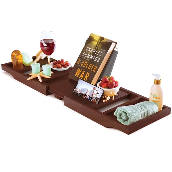 Brown Bathtub Tray For Tub - Bath Expandable Wooden With Wine Holder ...