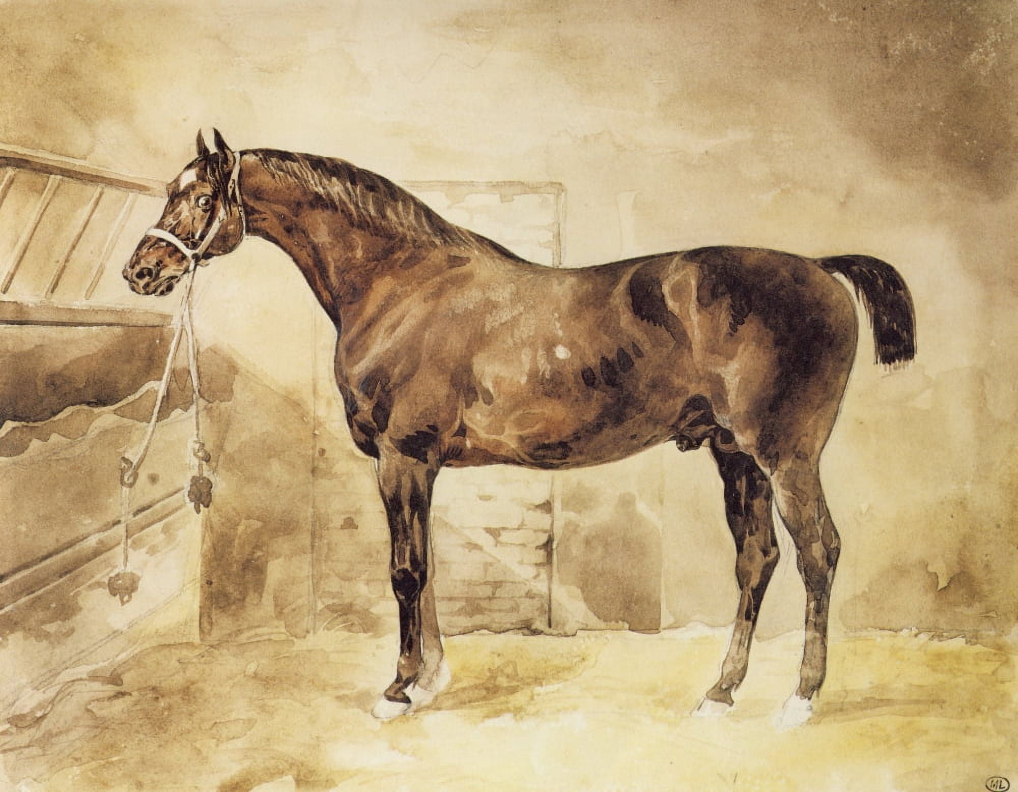 Brown Bay tethered in a stable c1810-1812 Canvas Art - Thodore Gricault (24 x 36)