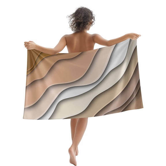 Brown Beach Coastal Beach Towels Blanket Soft&Absorbent Quick Dry Microfiber Abstract Geometric Ocean Waves Pool Towels for Swimming ,Yoga, Sports, Gym, Camping,Large 30X60in,
