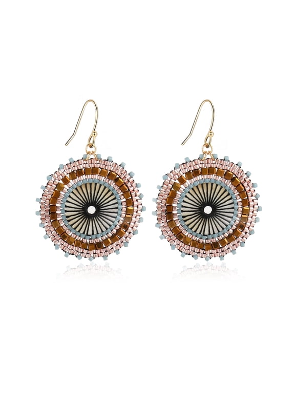 Brown Beaded Earrings For Women Summer Beach Handmade Colorful Glass Bead Statement Earrings Bohemia Hoop Dangle Earring For Wom