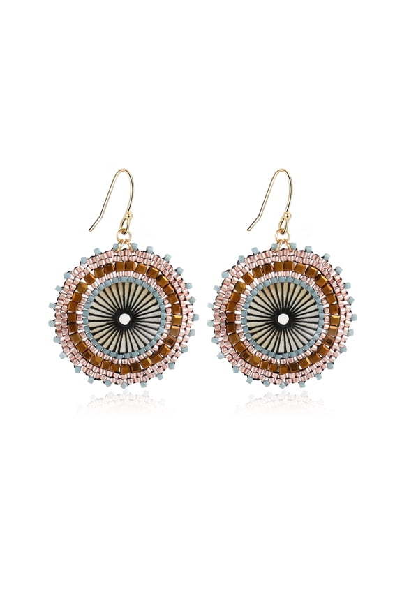 Brown Beaded Earrings For Women Summer Beach Handmade Colorful Glass Bead Statement Earrings Bohemia Hoop Dangle Earring For Wom